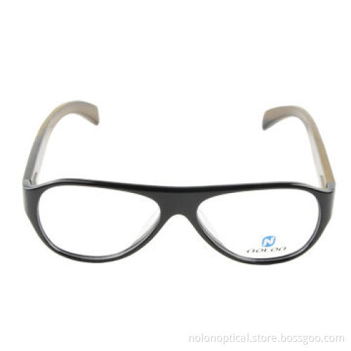 Unisex Eyeglasses Frames with Wood Temple and Acetate Front